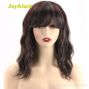 Wholesale Wigs For Women Hair With Bangs Daily Or Party Short Brown Mix Grey Natural Bobo Water Wave Synthetic Ladies Hair Wigs